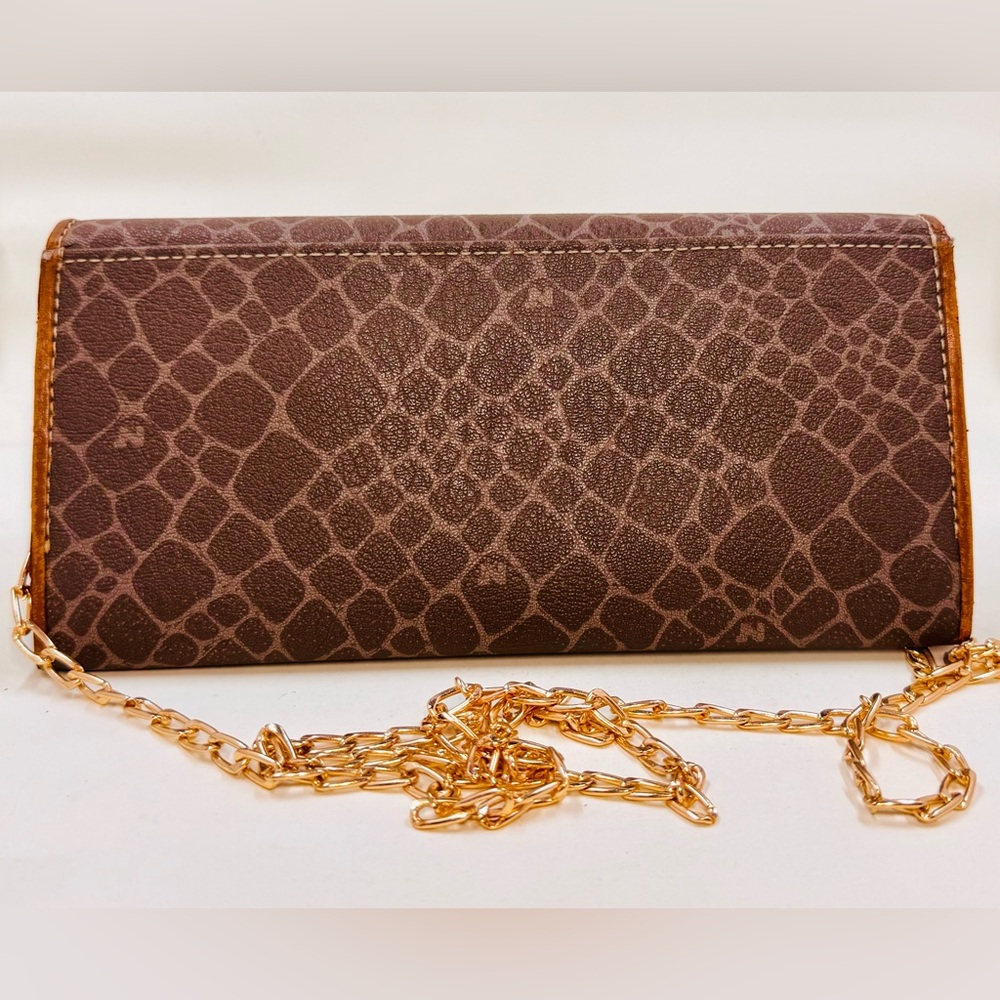 Nina Ricci Large Brown Leather Animal Print Wallet W/Optional Crossbody Chain - Picture 2 of 12